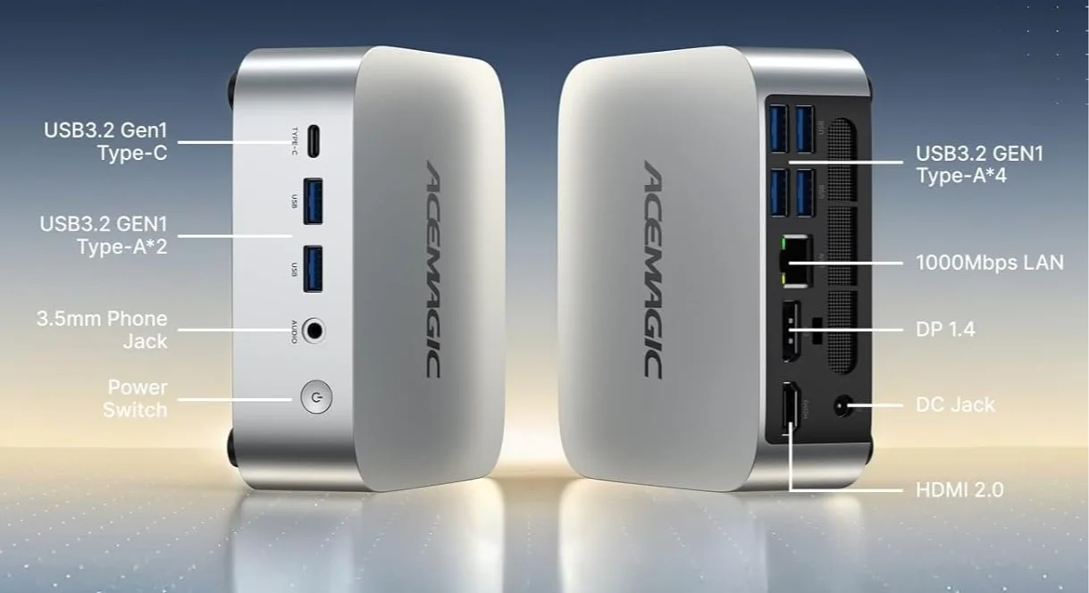 Міні ПК ACEMAGICIAN T8 Plus / Intel N100 / RAM 16GB / SSD 1TB / 3 x HDMI / 2 x LAN / Wi-Fi / Bluetooth / Windows 11 / Сріблястий, фото №5