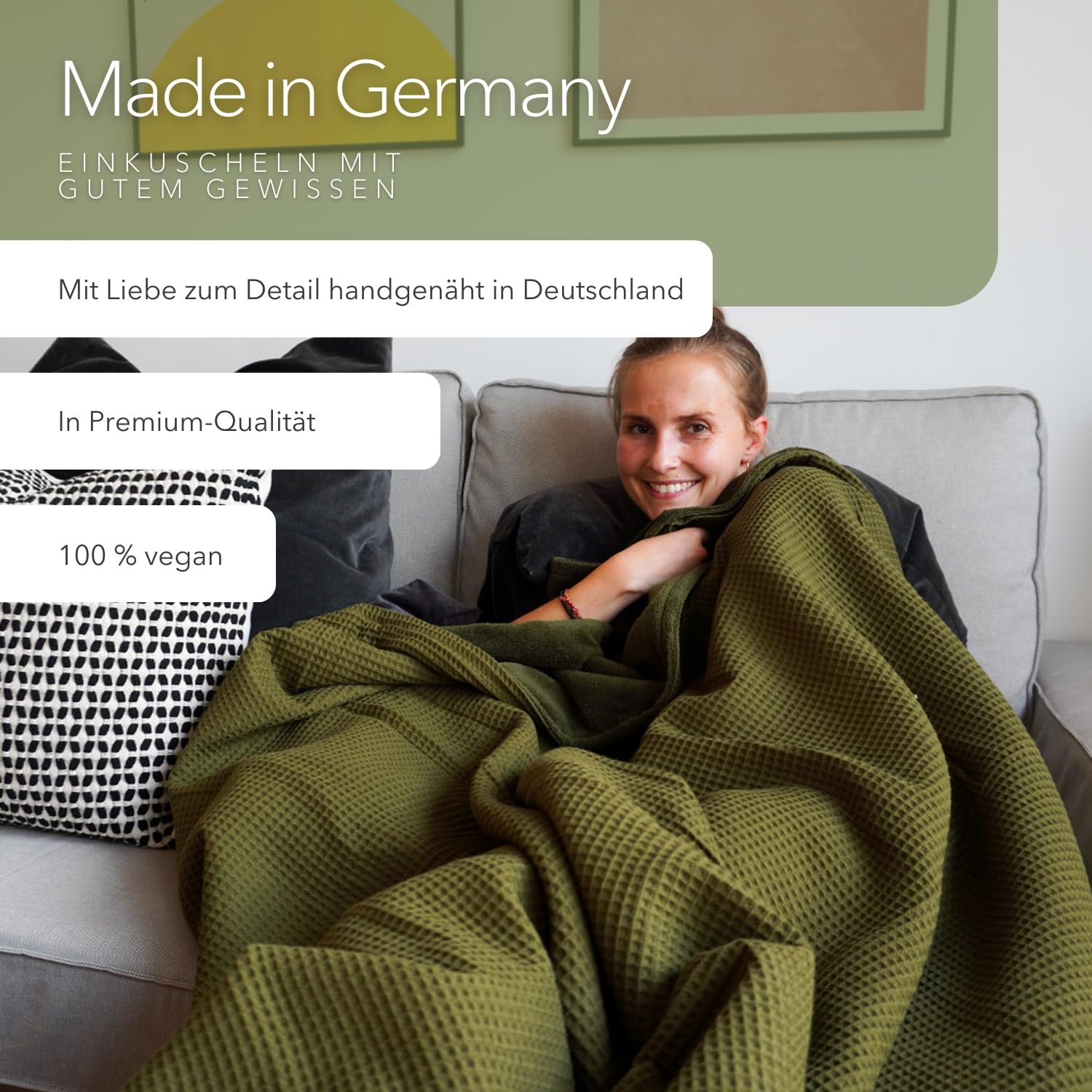 Покривало blanketino Тепла Cuddly для дивану 145 x 210 см Екстра м'яка велнес-фліс і бавовна Лісовий зелений, фото №6 Покривало blanketino Тепла Cuddly для дивану 145 x 210 см Екстра м'яка велнес-фліс і бавовна Лісовий зелений, фото №6
