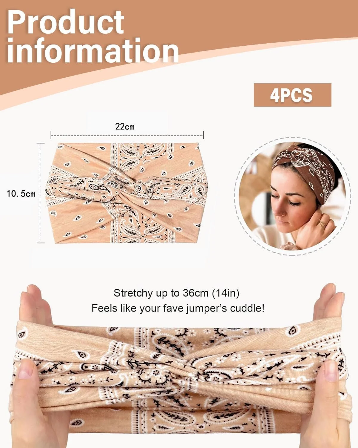 Пов'язка на голову Еластична широка в стилі бохо для занять йогою, фото №2