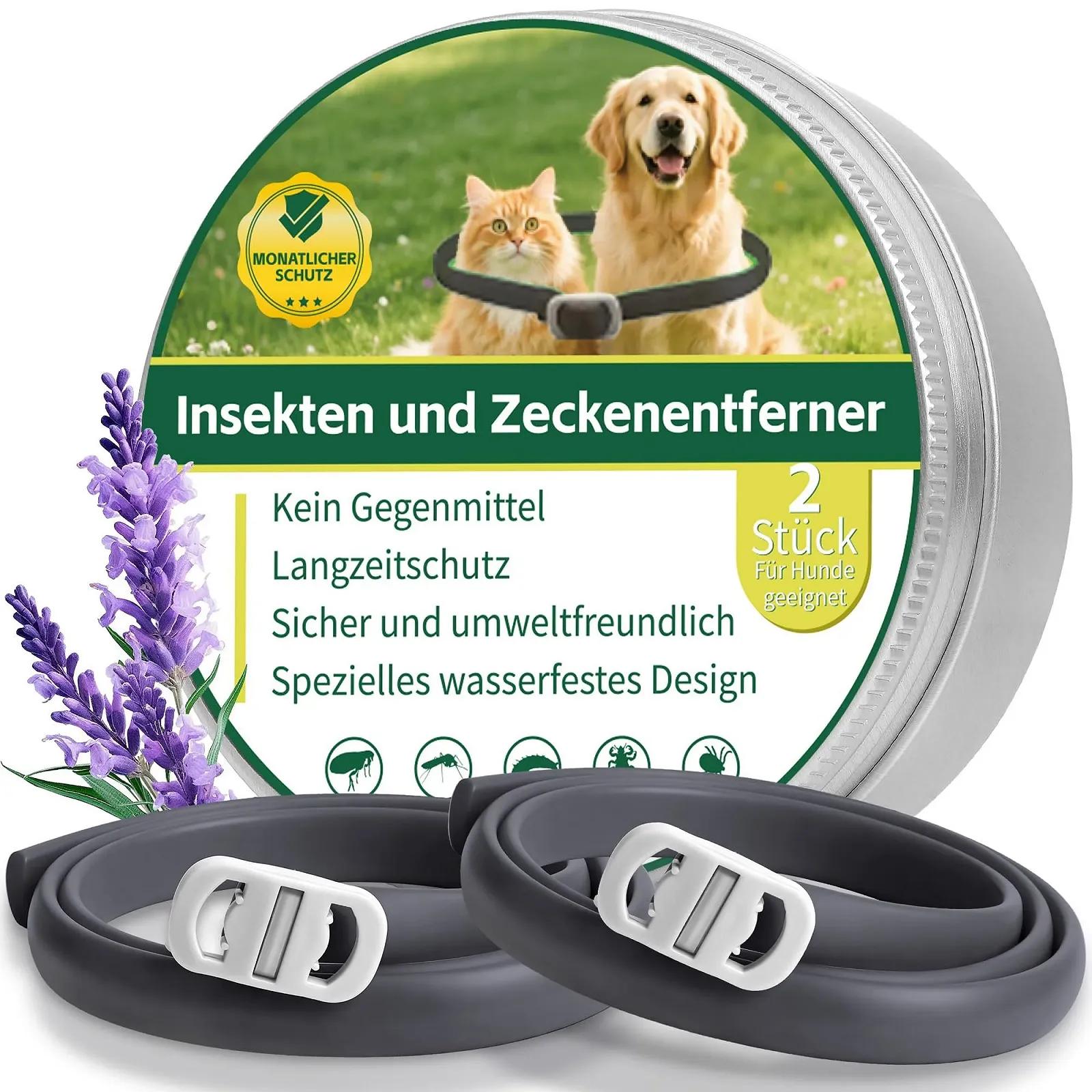 Нашийник від бліх та кліщів Pack of 2 Natural Flea and Tick Protection водостійкий регульований Black, Universal, фото №1