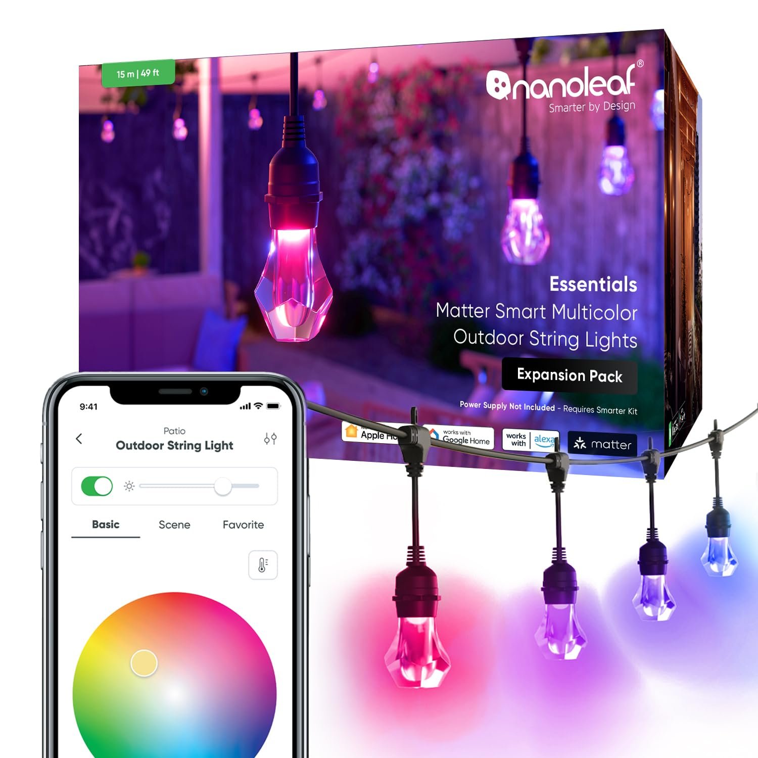 Гірлянда Nanoleaf Essentials Matter LED, 15 м, комплект розширення (RGBICW), фото №1