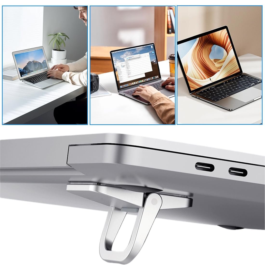 Подставка для ноутбука Мини, 2 шт., Портативная подставка для клавиатуры для стола, Складная невидимая подставка для ноутбука, Самоклеящаяся подставка для компьютера (Серебристый), фото №5 Подставка для ноутбука Мини, 2 шт., Портативная подставка для клавиатуры для стола, Складная невидимая подставка для ноутбука, Самоклеящаяся подставка для компьютера (Серебристый), фото №5