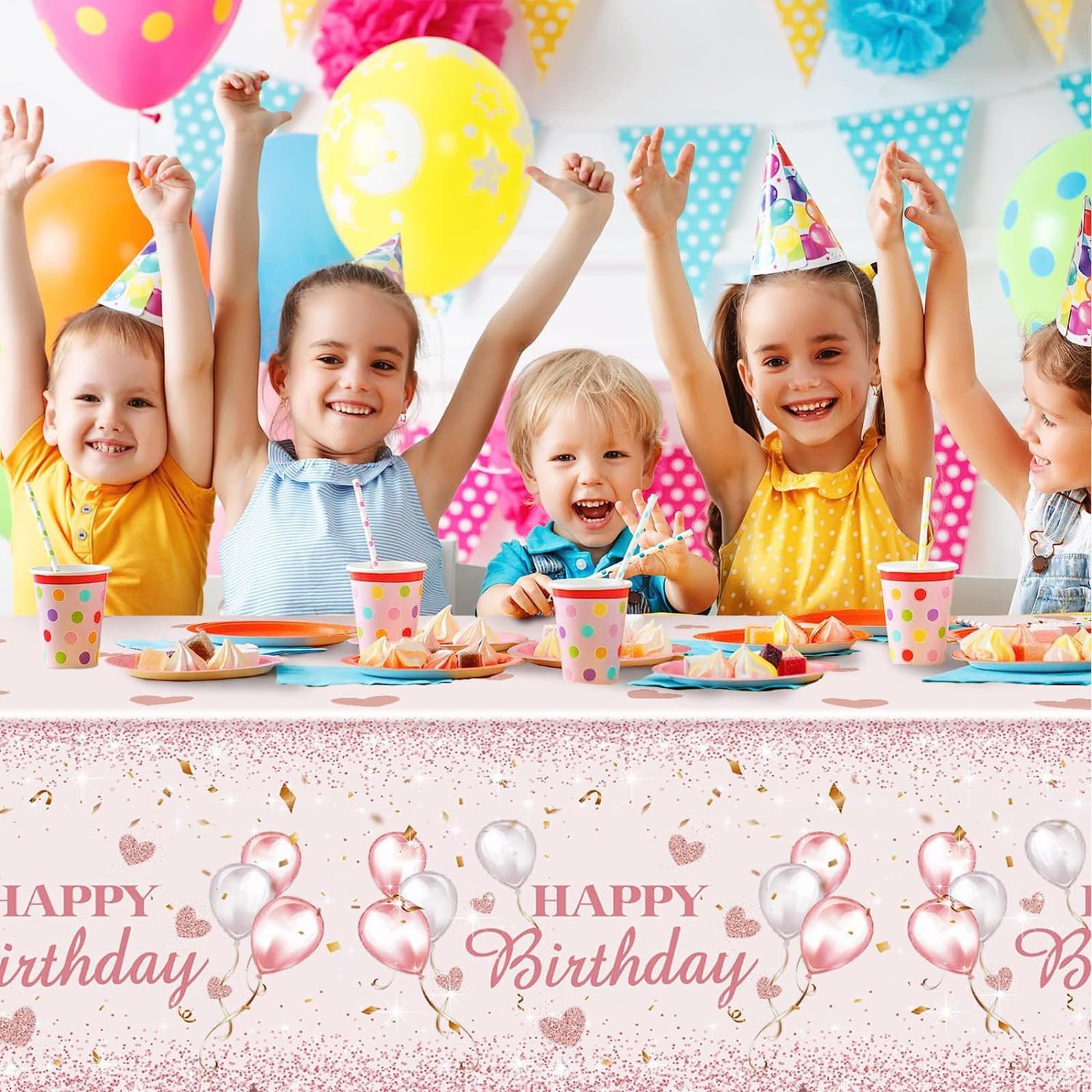 Скатертина 137 x 274 см пластикова багаторазова водонепроникна Pink Balloons, фото №4