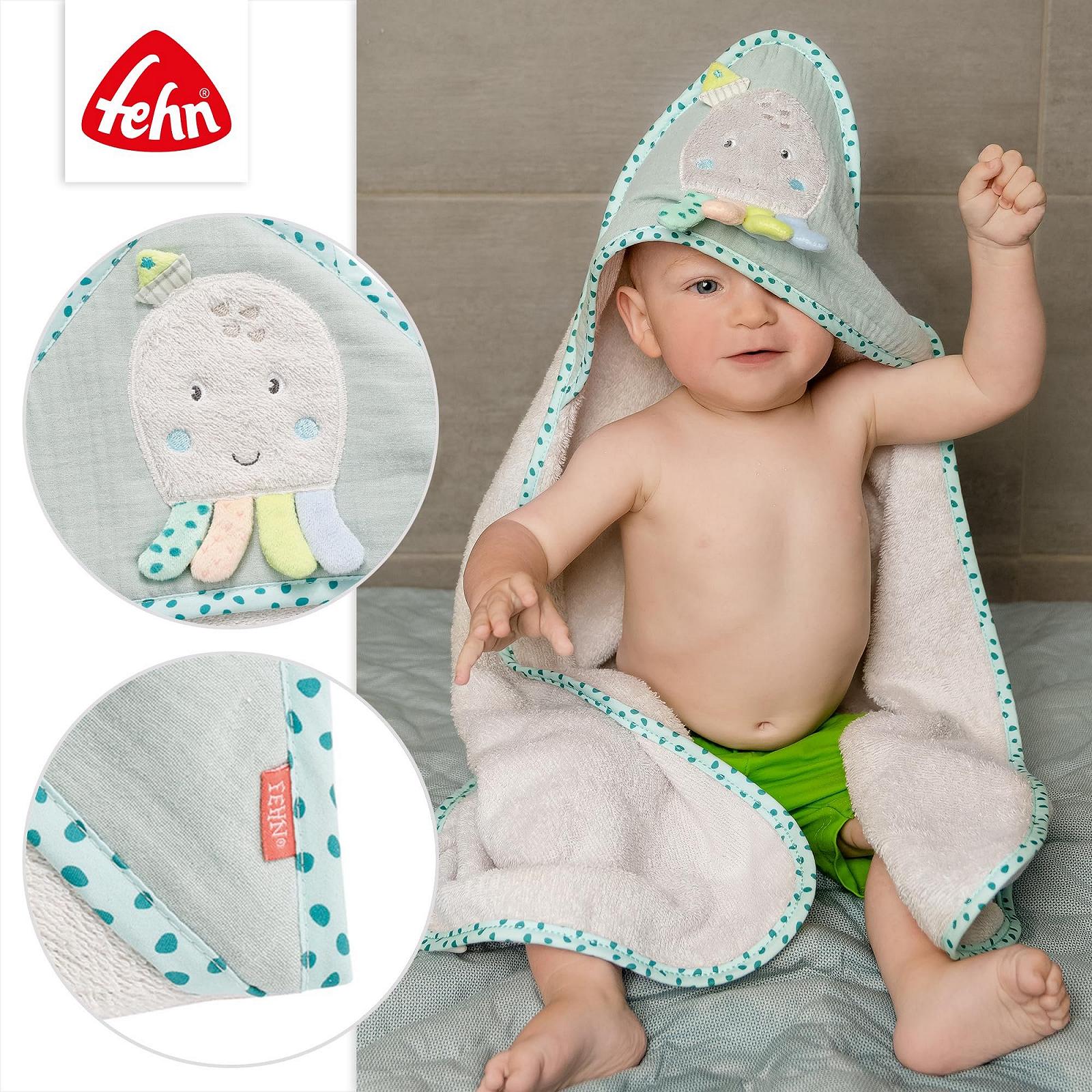 Дитяче банне пончо Fehn Octopus, рушник з капюшоном, 80 x 80 см, фото №3