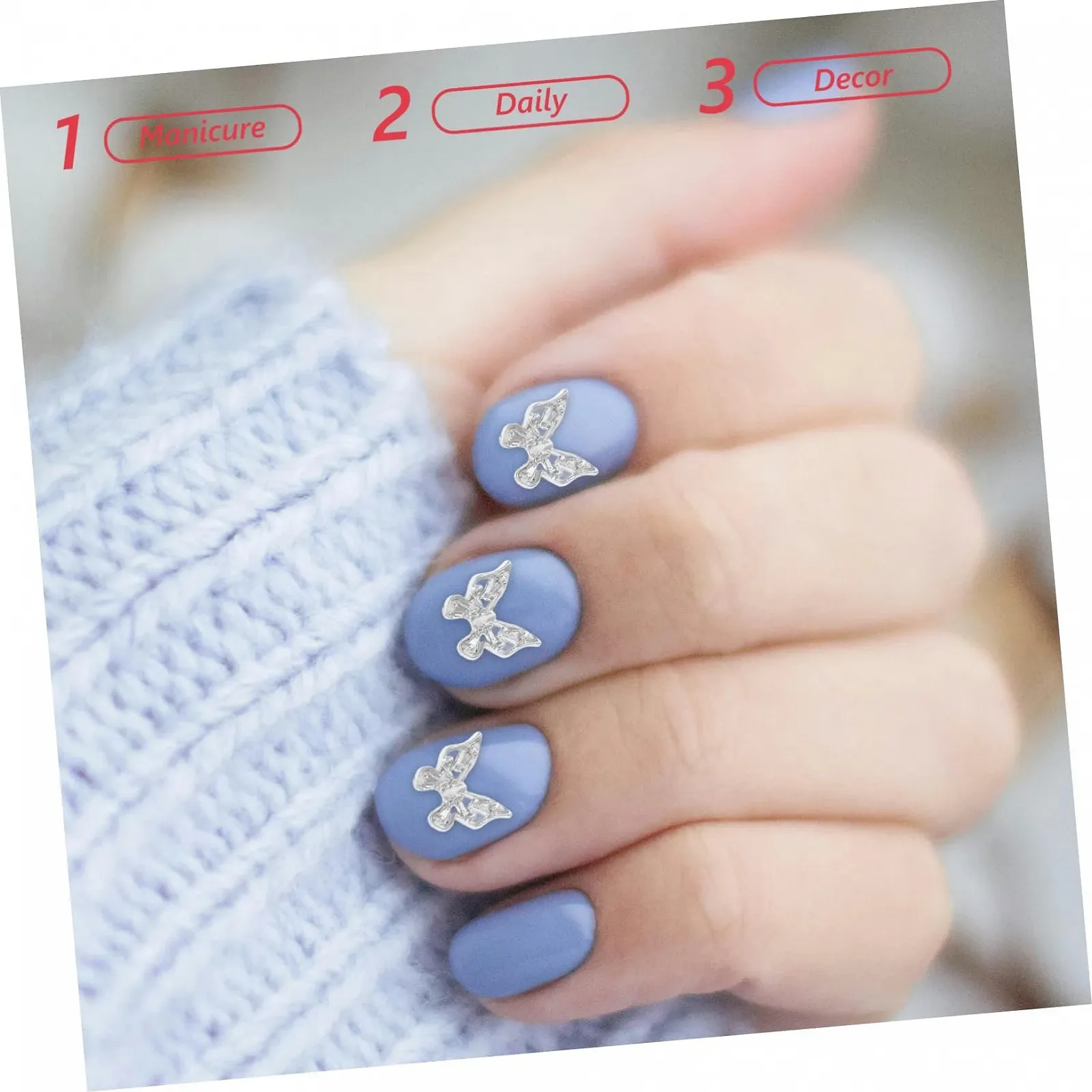 Підвіски для нігтів Метелики 3D Сріблястий, фото №8