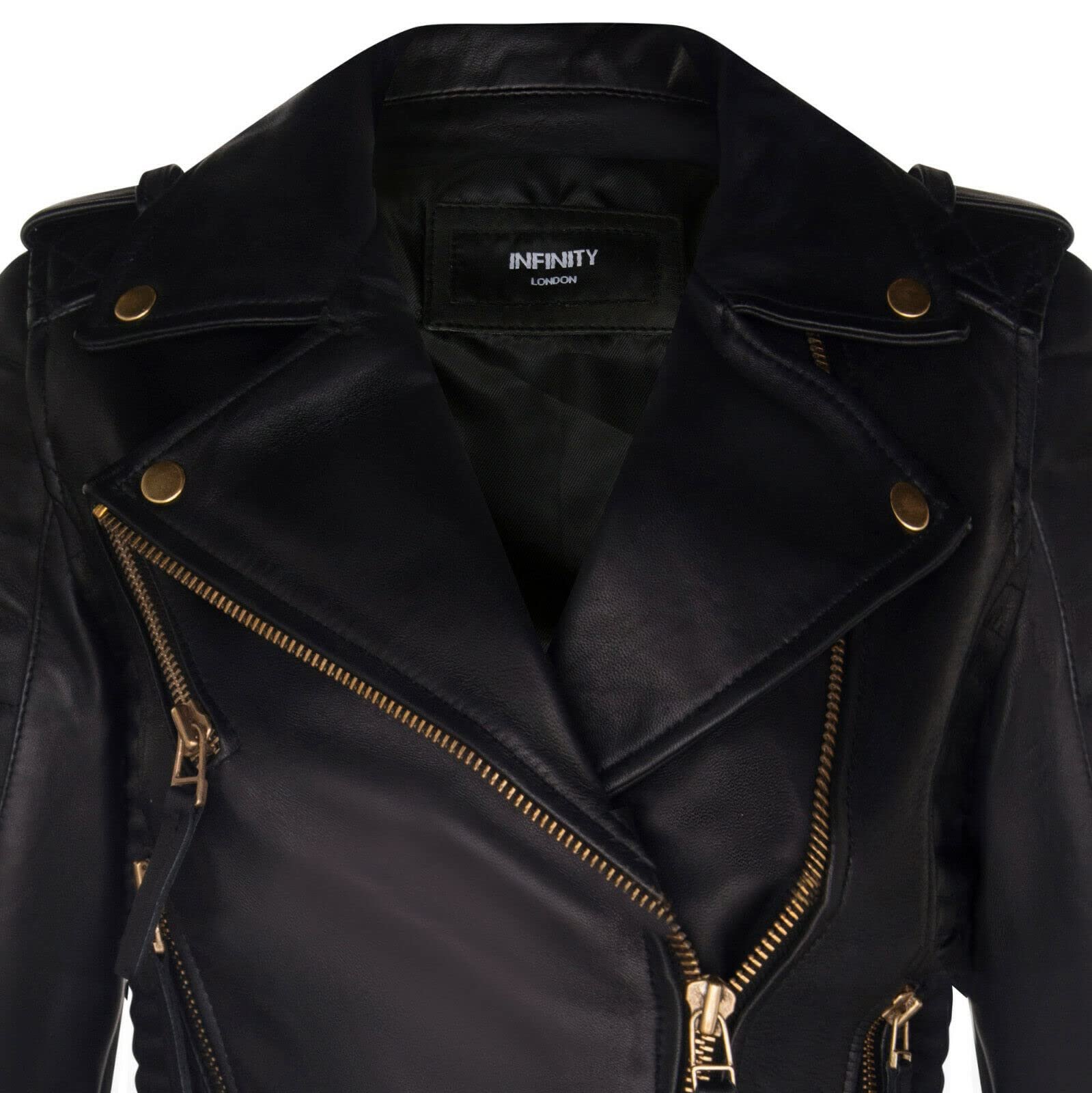 Кожаная куртка Infinity Leather женская байкерская стеганая матовая черная золотая молния натуральная кожа наппа готическая мода мотокуртка, фото №4