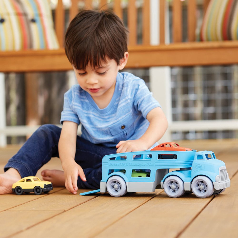 Іграшка Green Toys Двоповерховий Автовоз з Двома Працюючими Пандусами, Знімний Трейлер і Три Міні Машинки, фото №3