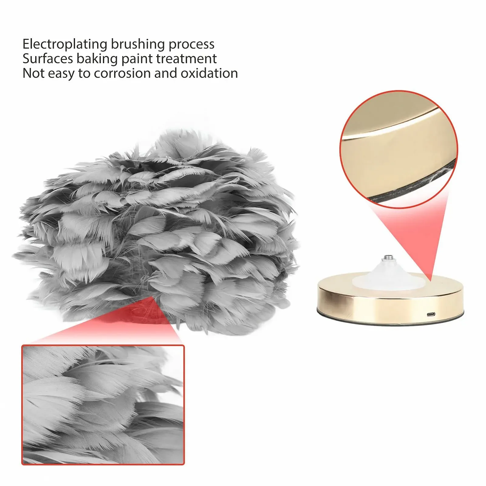 Настільна лампа LED сенсорне керування димована сучасна з пір'ям USB зарядка Сірий, фото №4