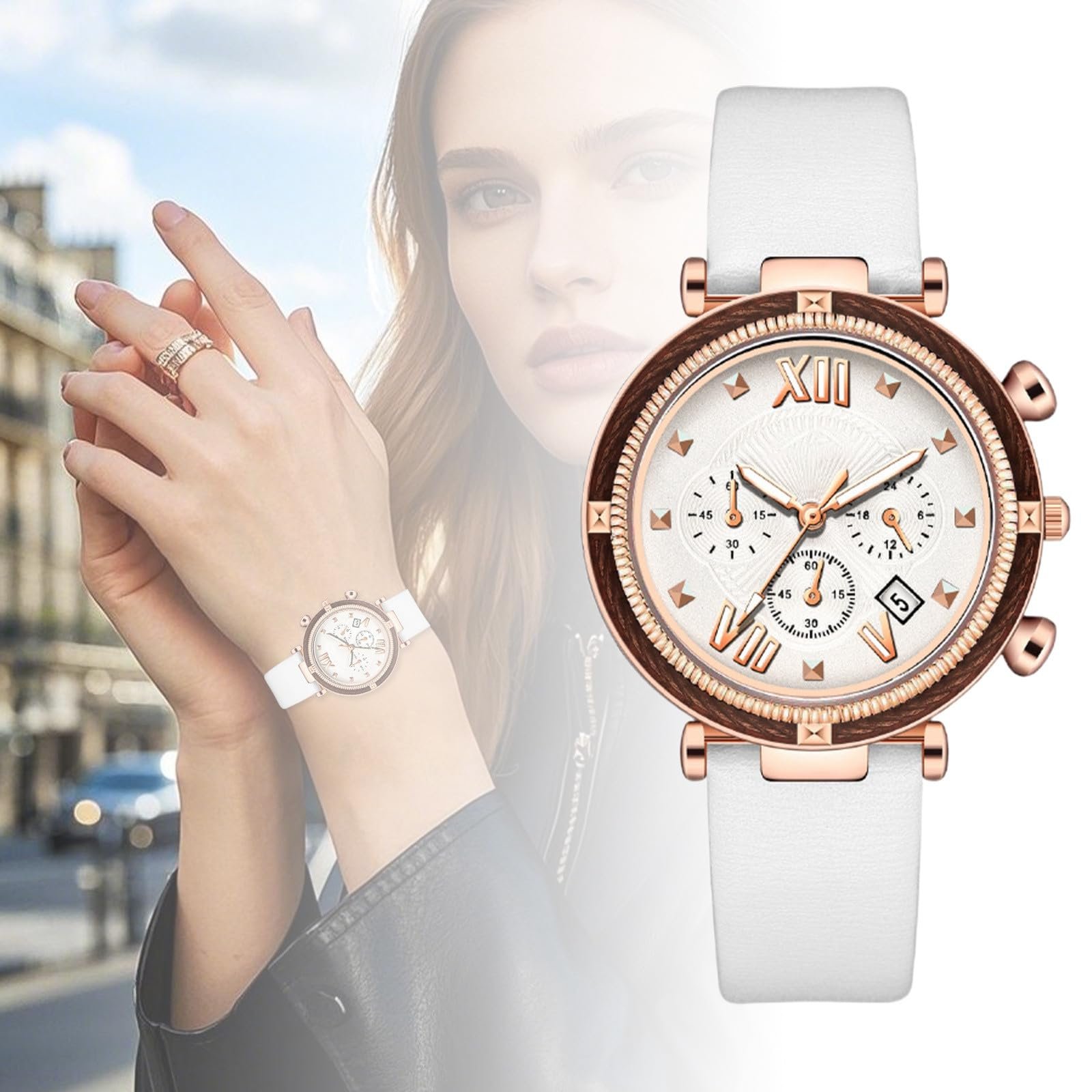 Жіночий аналоговий кварцовий годинник Generisch зі шкіряним ремінцем, фото №2 Жіночий аналоговий кварцовий годинник Generisch зі шкіряним ремінцем, фото №2