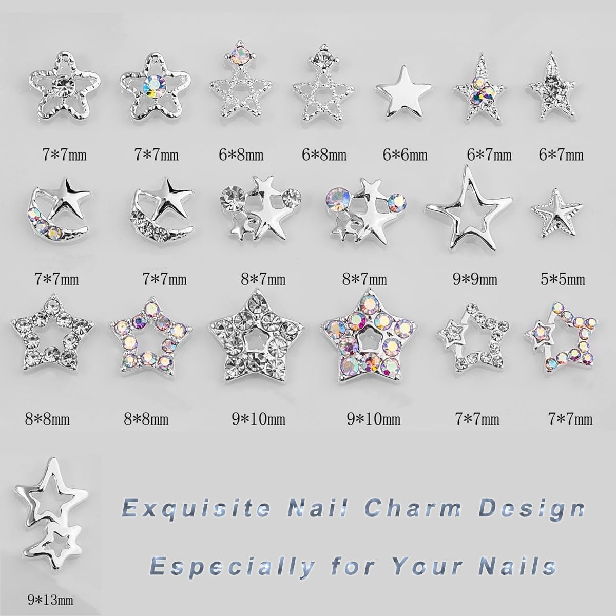 Набор подвесок для ногтей Звезда 3D серебряные звезды Стразы для ногтей Дизайн звезды Самоцветы для ногтей Хрустальный бриллиантовый сплав Аксессуары для ногтей (Серебро), фото №6
