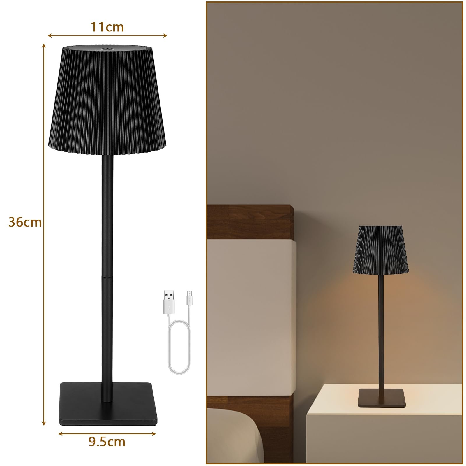 Настільна лампа Mkitnvy LED Battery Wireless Touch Control IP54 Black, фото №2