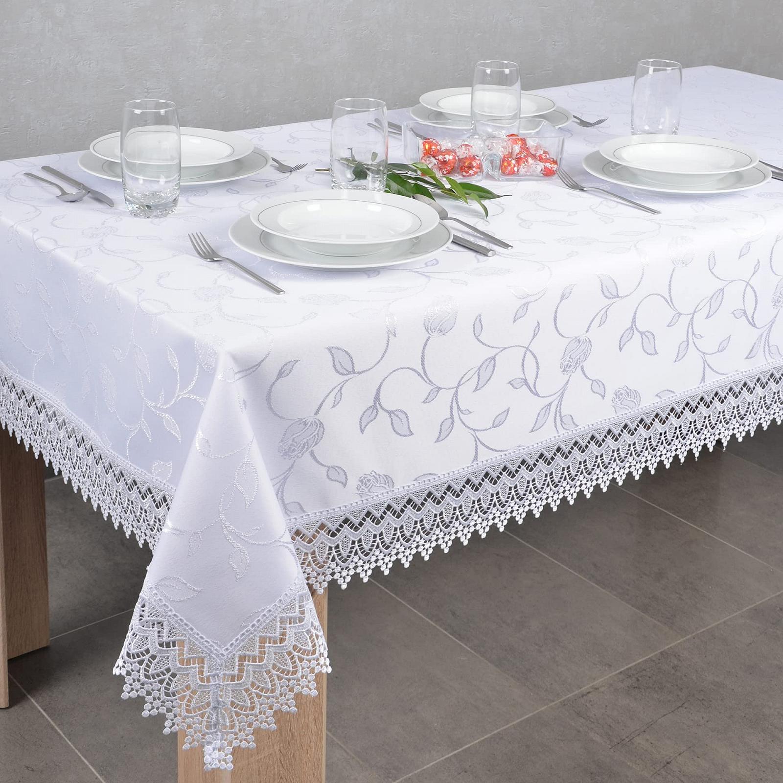 Скатертина GIPIURA жаккардова брудовідштовхувальна з гіпюром 140 x 240 см 230 г/м² Біла, фото №2