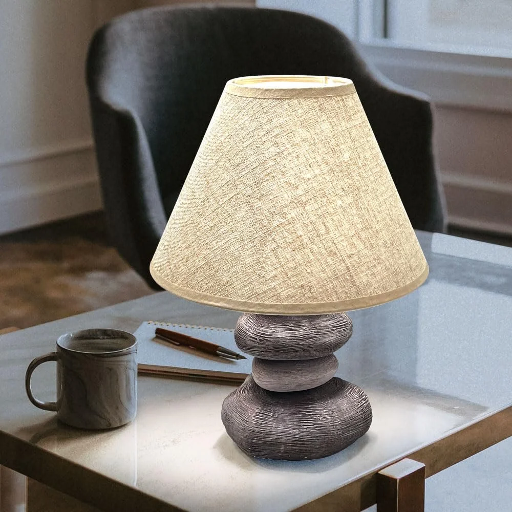 Настільна лампа etc-shop керамічна основа під камінь текстильний абажур E14 25 x 33.5 см Сіро-коричнева, фото №2