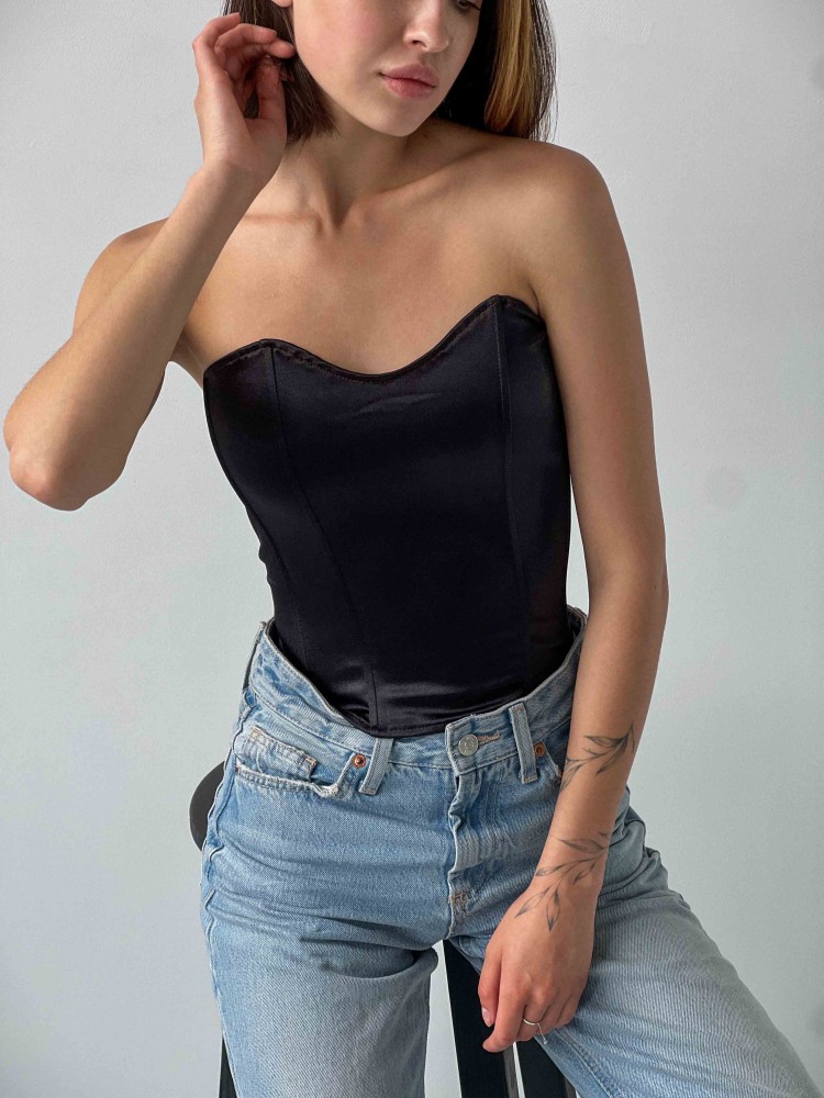 Корсет жіночий бюстьє чорного кольору Without на жорстокому каркасі, фото №3 Корсет жіночий бюстьє чорного кольору Without на жорстокому каркасі, фото №3