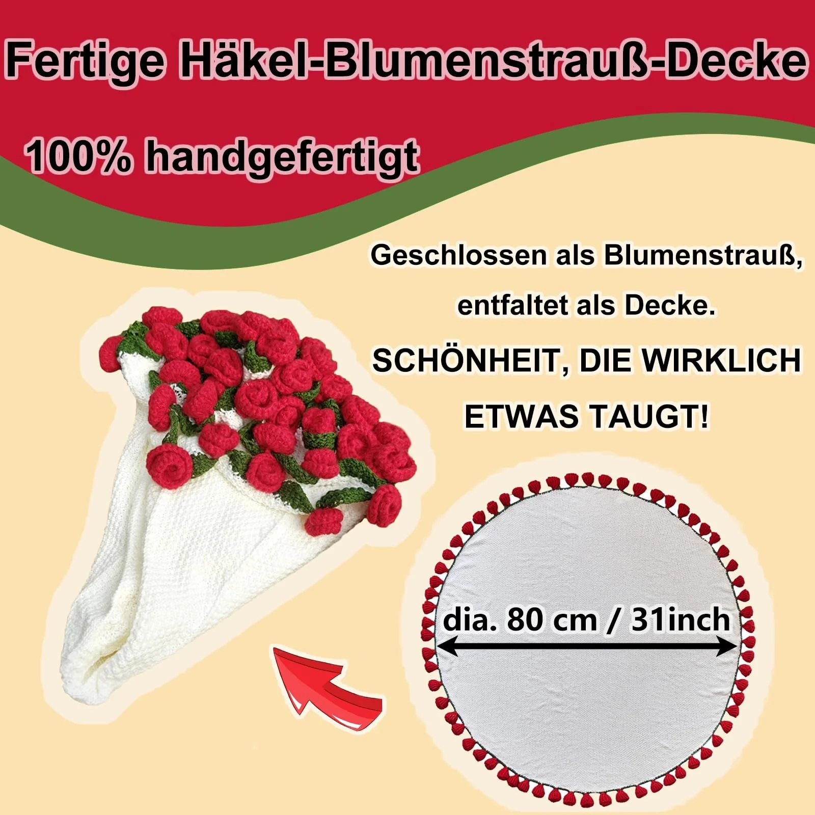 Вязаный крючком букет роз YMXZNB, плед, вязаный крючком букет, романтический вязаный плед с розами, цветочный плед, подарок-букет на свадьбу, день рождения, День матери, фото №2