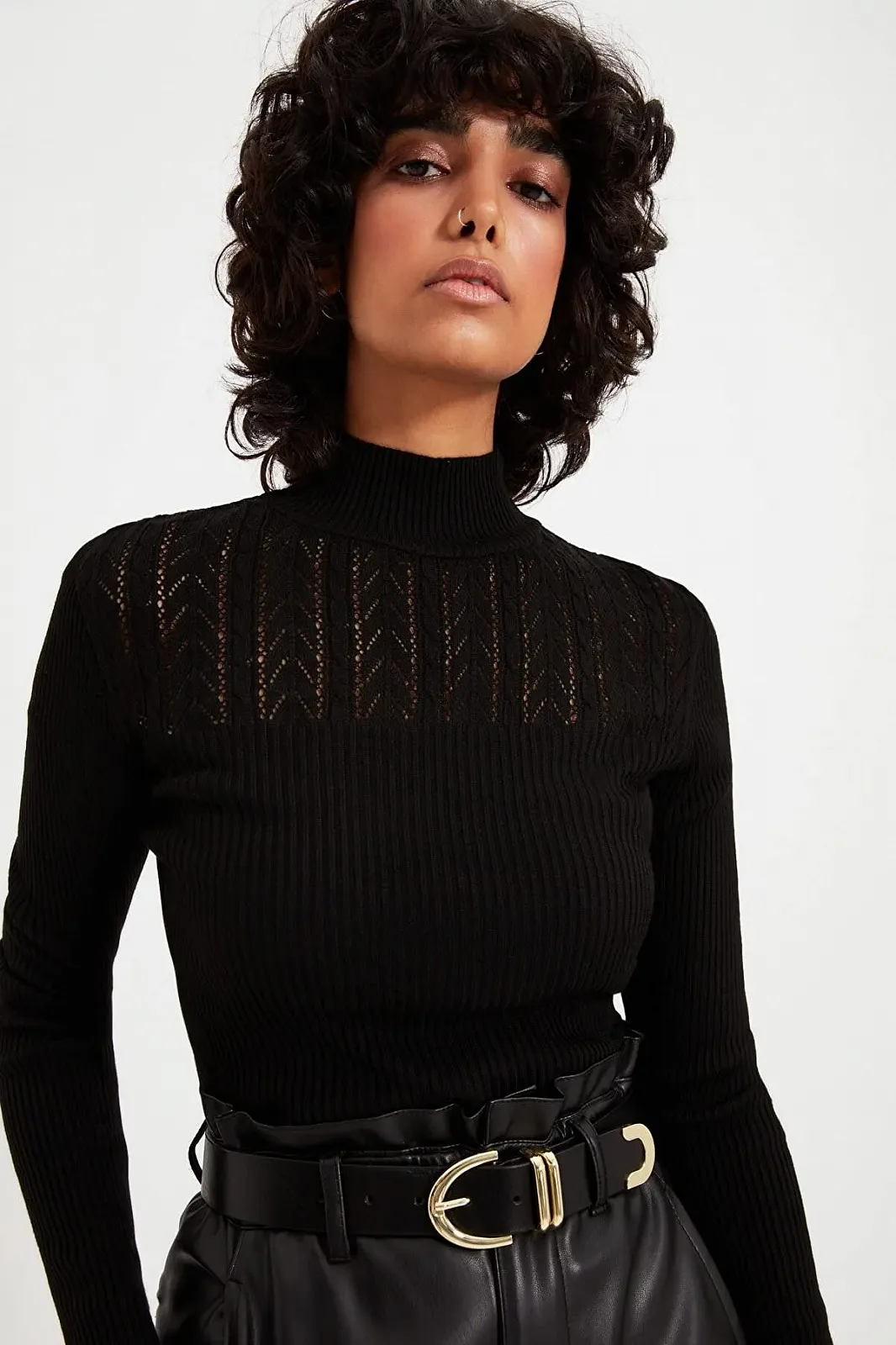 Світшот TRENDYOL Slim з ажурним коміром-стійкою, фото №3