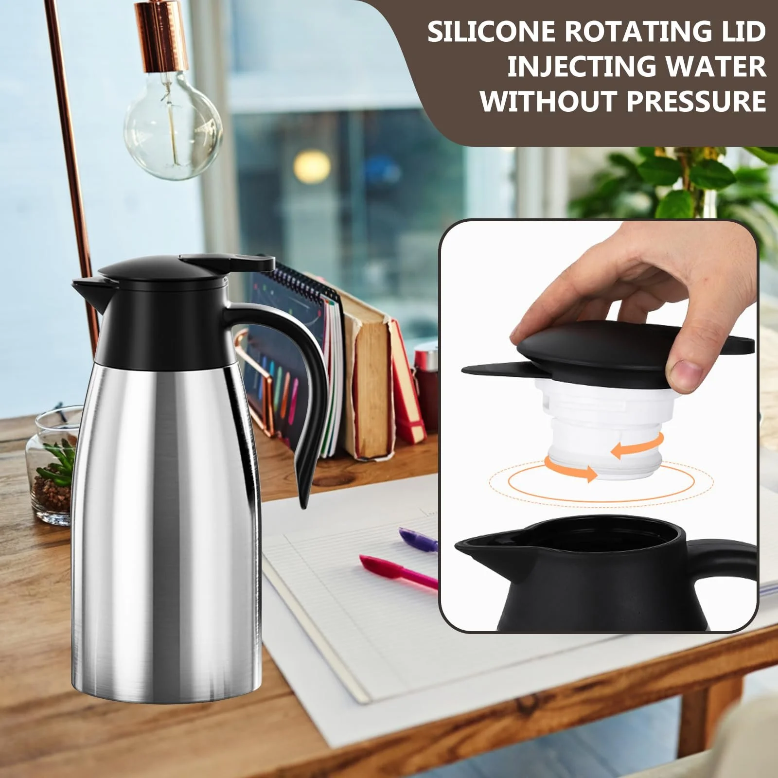 Термос кувшин 2 л, нержавеющая сталь, изолированный, 304 нержавеющая сталь, фото №4