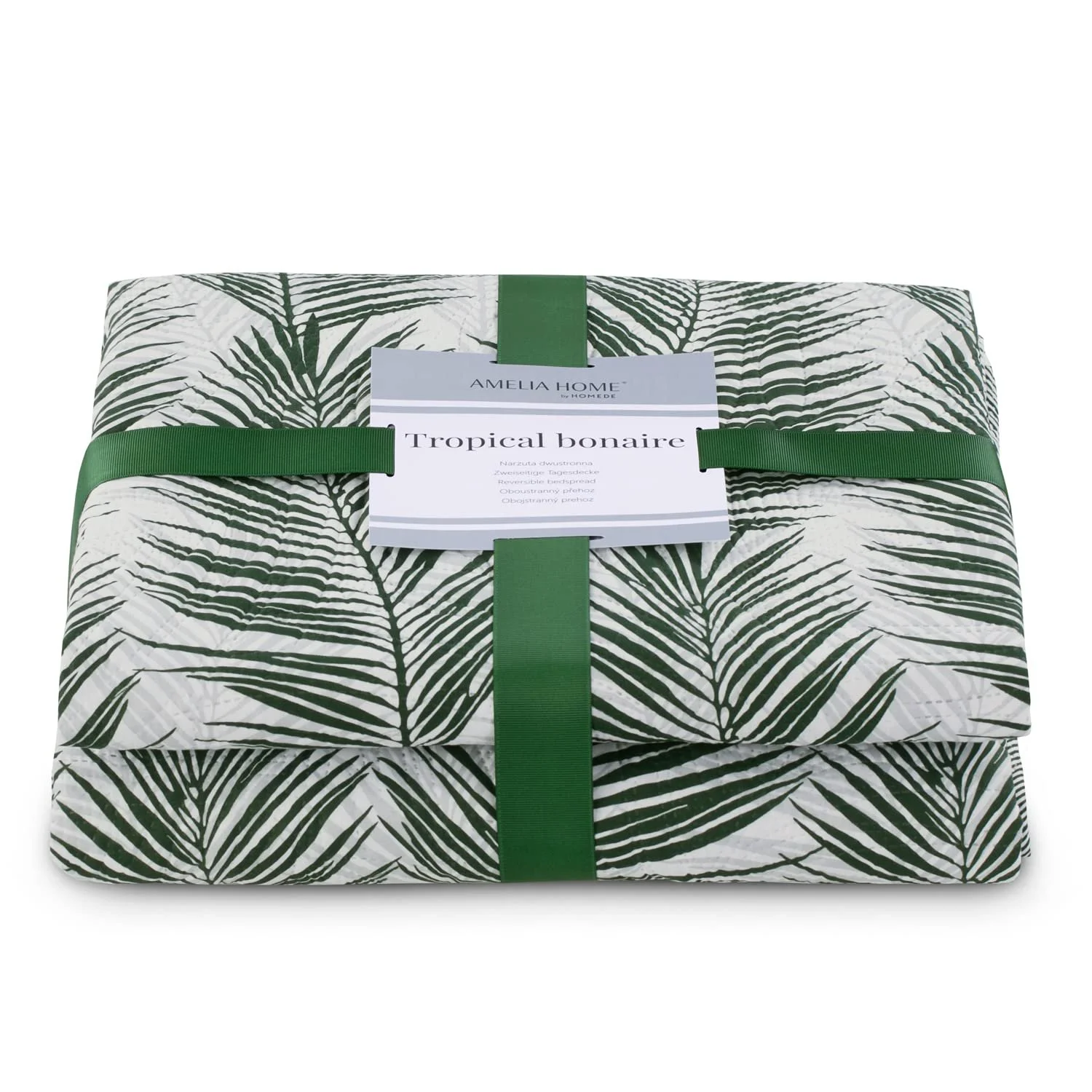 Покривало AmeliaHome двостороннє 200 x 220 см стьобаний візерунок рослини зелений білий Tropical Bonaire, фото №6 Покривало AmeliaHome двостороннє 200 x 220 см стьобаний візерунок рослини зелений білий Tropical Bonaire, фото №6