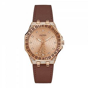 Женские часы Guess 38мм - Коричневый ремешок, циферблат розовое золото, корпус розовое золото - Фото 1