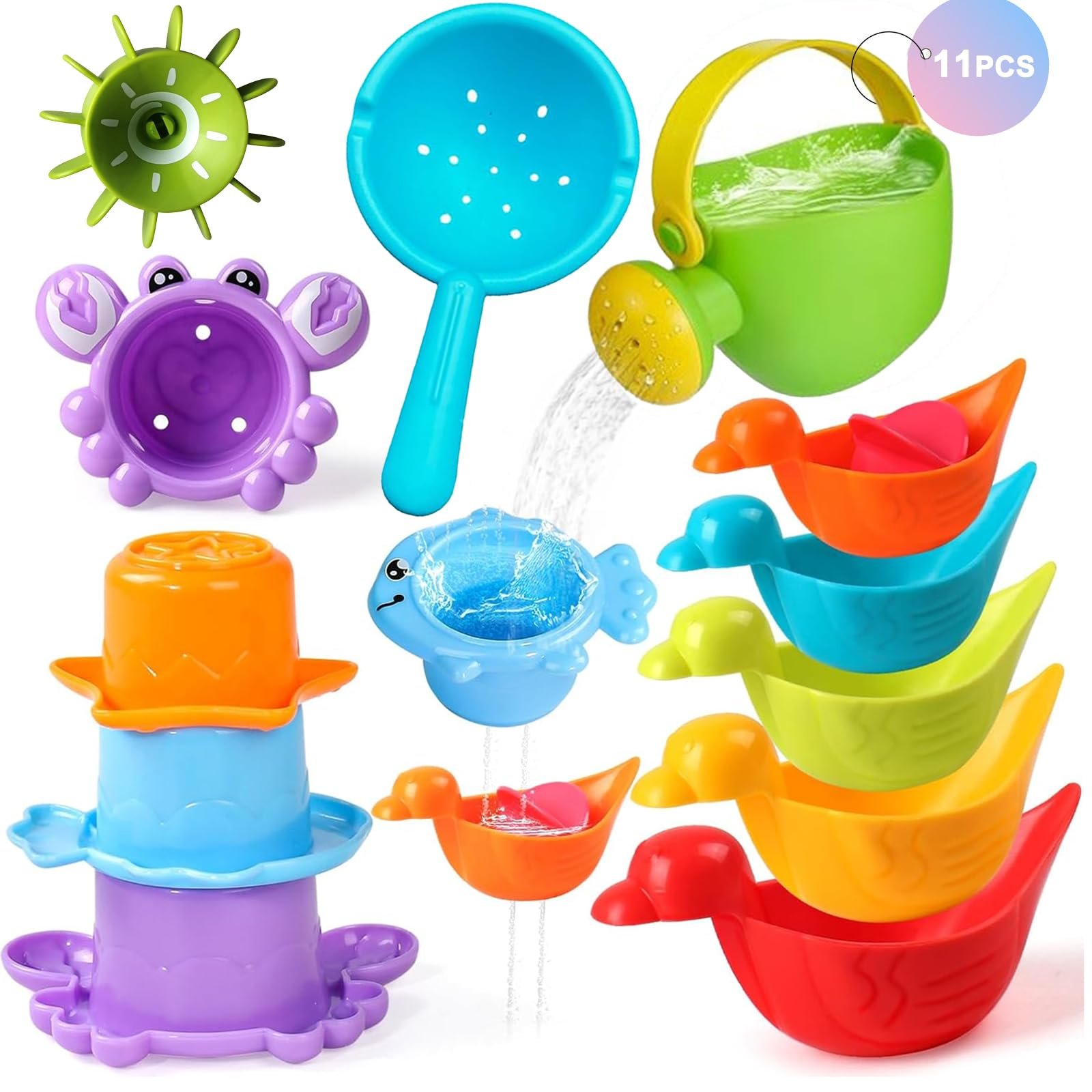 Іграшка для ванни Дитина від 1 року 11 штук з водяним колесом, що обертається, фото №1