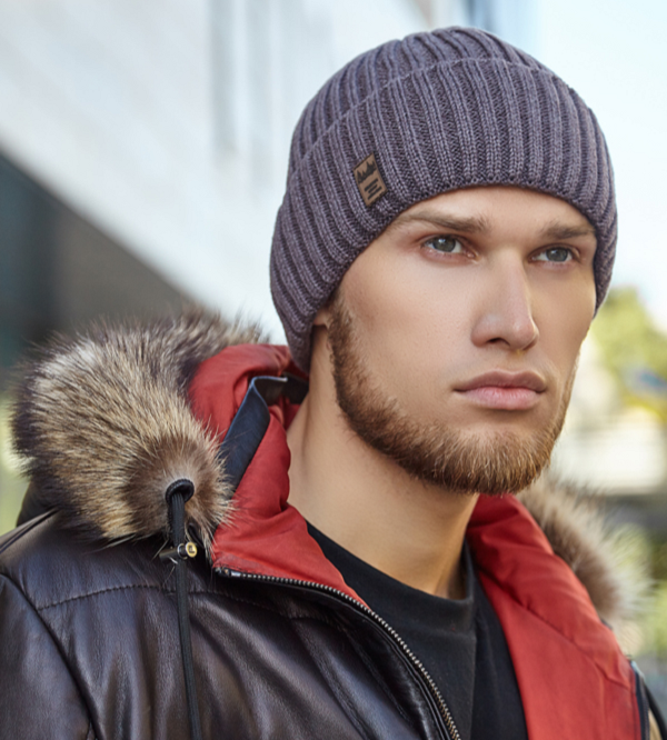 Шапка мужская вязаная на флисе Бенджи темный кофе (449W), фото №1