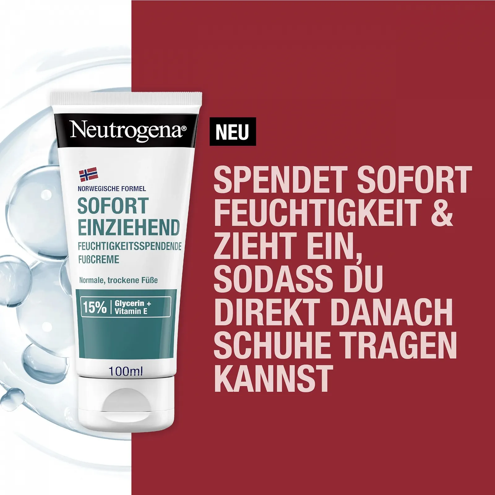 Крем для ног Neutrogena Norwegian Formula быстро впитывающийся с 15% глицерином и витамином E 100 мл, фото №2 Крем для ног Neutrogena Norwegian Formula быстро впитывающийся с 15% глицерином и витамином E 100 мл, фото №2