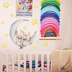 Наклейка на стіну WandSticker4U Кролик на місяці 66 x 62 см Акварель synthetic.ua - Фото 1