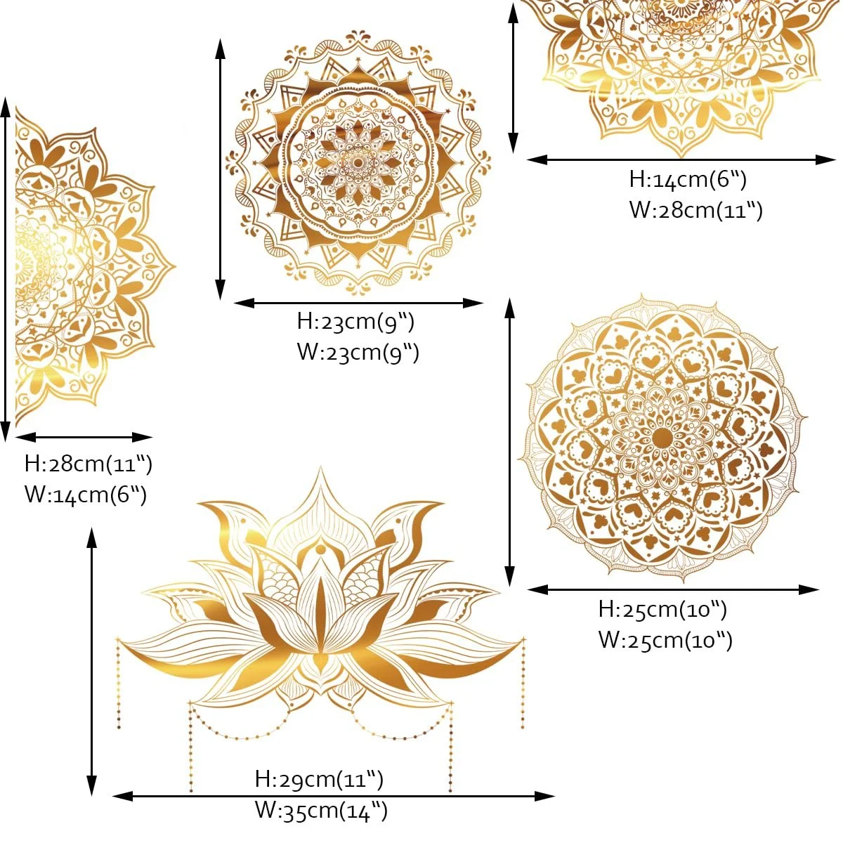 Настінна наклейка Runtoo Mandala Gold Lotus Flowers велика золота, фото №5