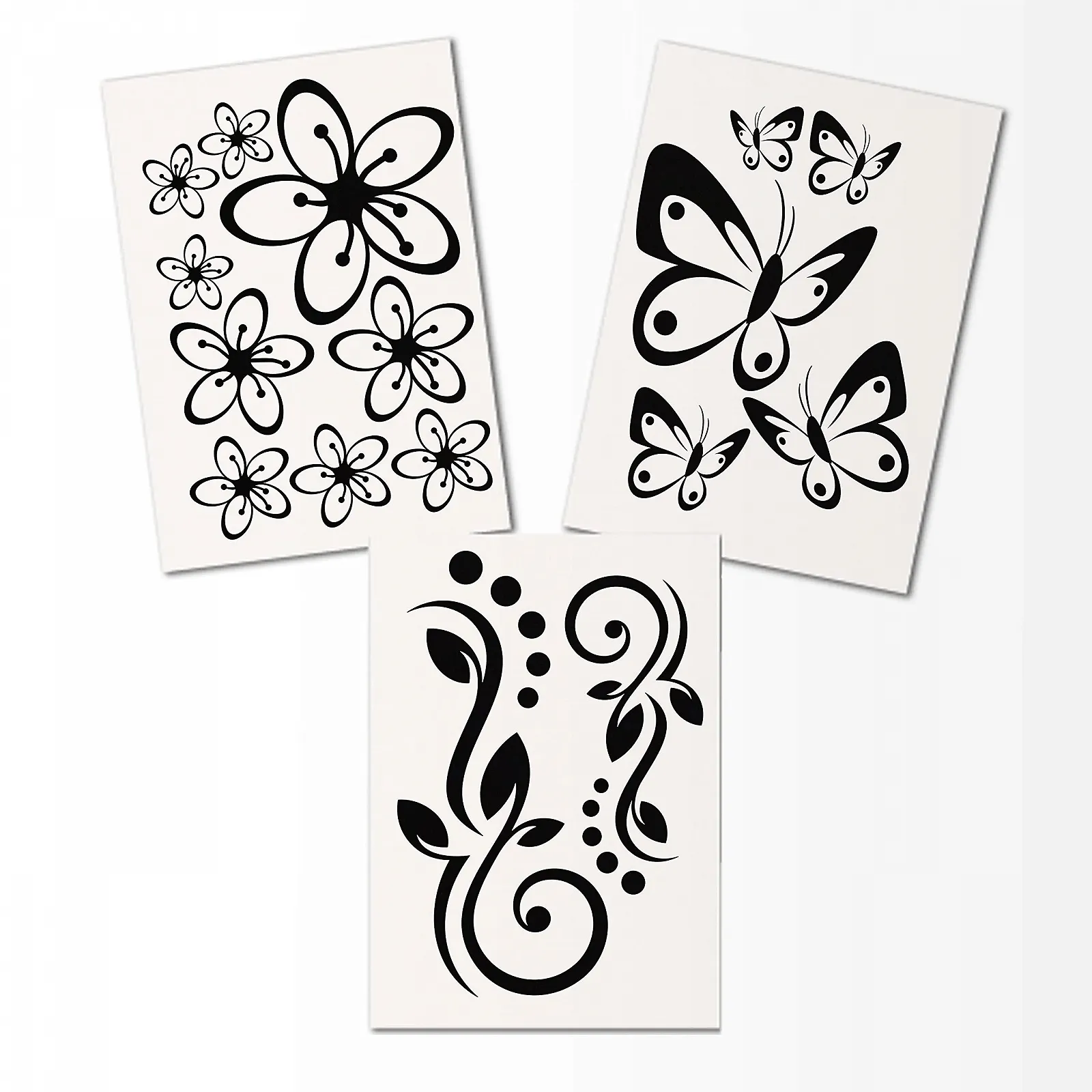 Набор наклеек на стену Гибискус и Бабочки 30 x 21 см Черный, фото №1