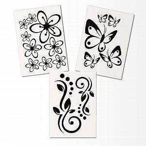 Набор наклеек на стену Гибискус и Бабочки 30 x 21 см Черный - Фото 1