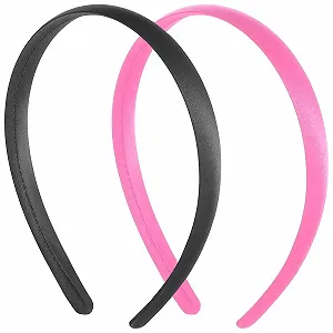 Обруч на голову атласный Pack of 2 Широкий Однотонный Черный + Розовый, Ширина 1,5 см - Фото 1