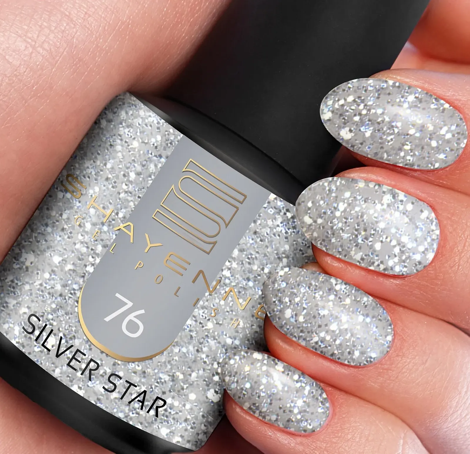 Гель-лак SHAYENNE 76 Silver Star Сріблястий з блискітками 15 мл, фото №1