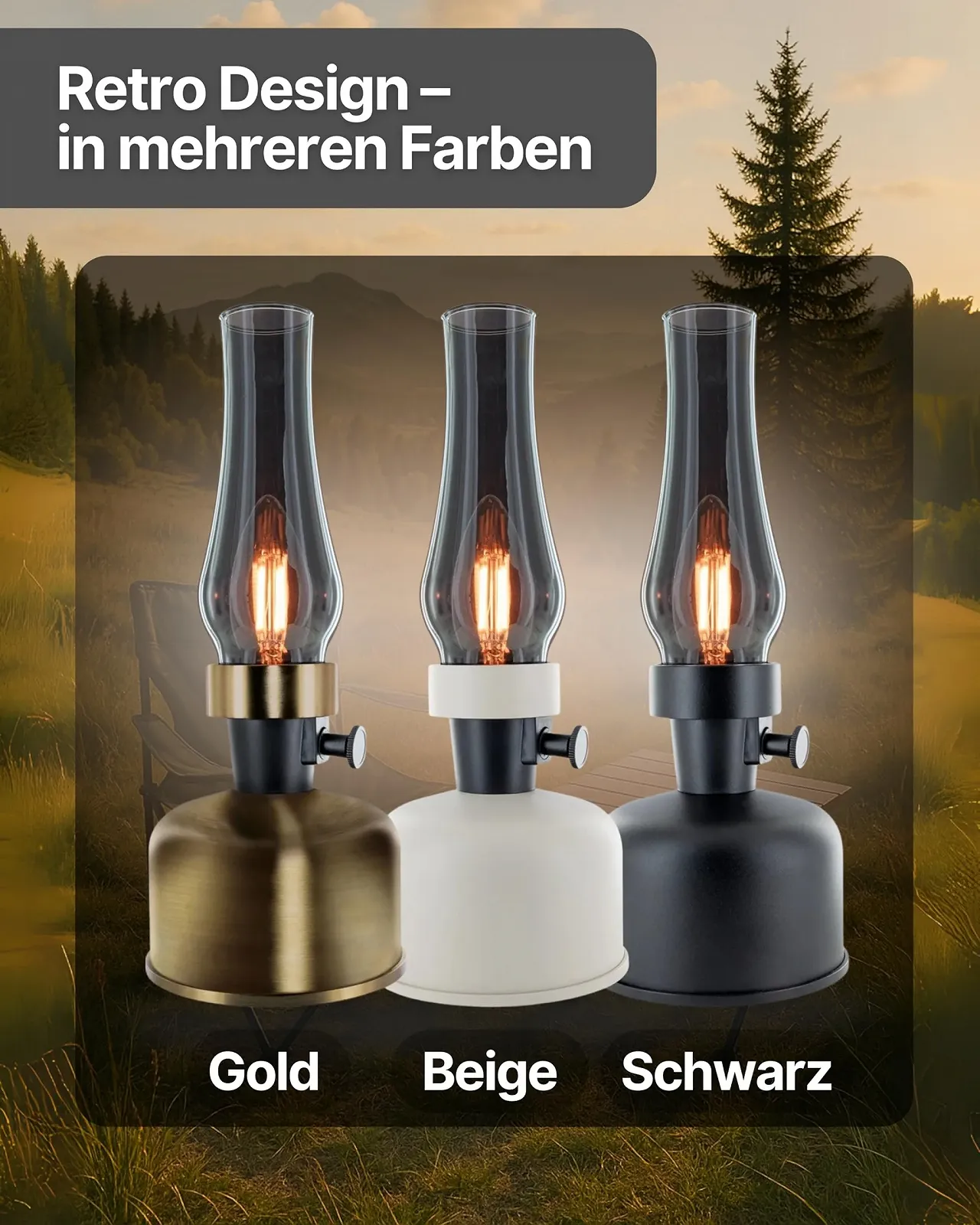 Настільна лампа SCHWAIGER Retro LED Petroleum Look Wireless 2 x 2000 мАг Dimmer Бежева, фото №3