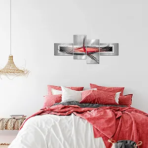 Картина Runa Art Modern Abstract Figures 103642b 4 частини Сірий/Червоний synthetic.ua - Фото 1