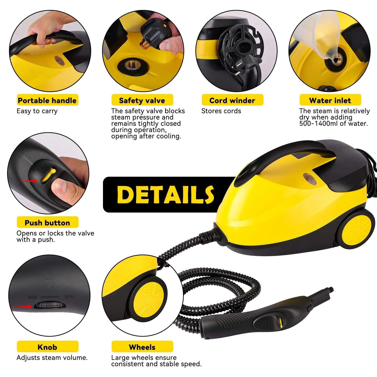 Пароочисник 2000 W високотемпературний для дезінфекції та прибирання дому, фото №5 Пароочисник 2000 W високотемпературний для дезінфекції та прибирання дому, фото №5