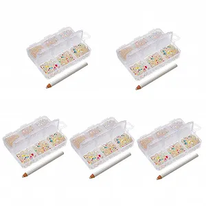 Стрази для нігтів Ciieeo 3D, 5 коробок, смола, плоске дно, білі - Фото 1