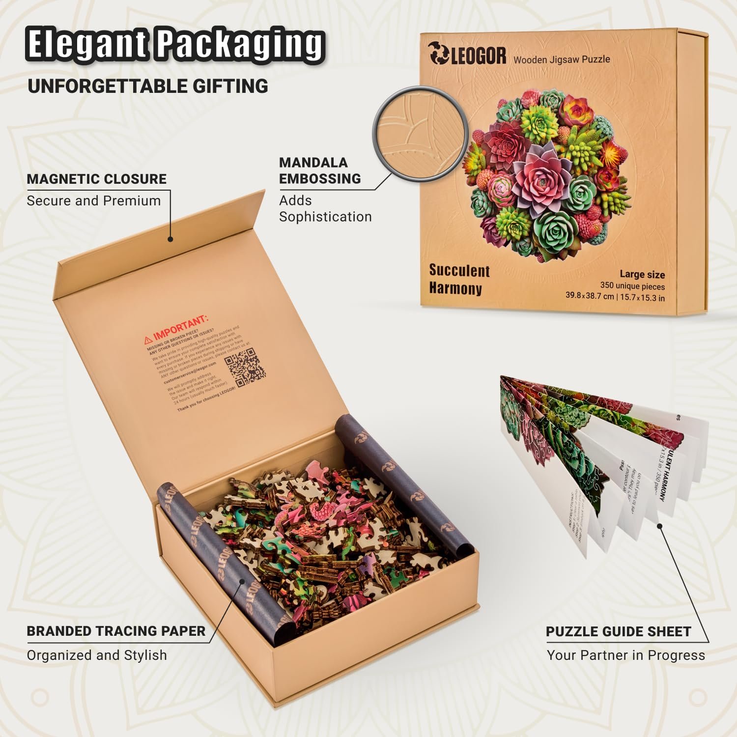 Дерев'яний пазл LEOGOR Succulent Spectrum 350 елементів 40 x 39 см, фото №3