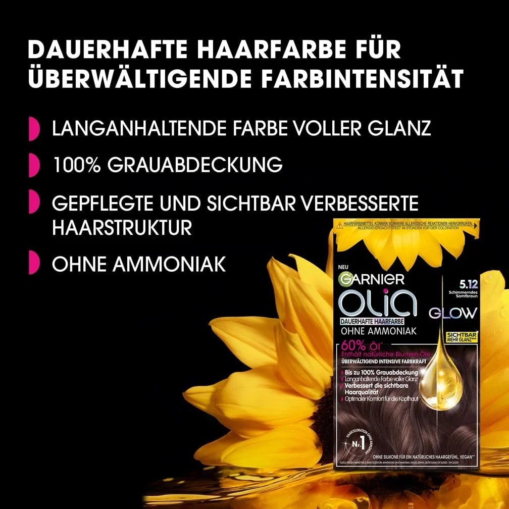 Фарба для волосся Garnier Olia Glow 5.12 без аміаку, з натуральними оліями, фото №2 Фарба для волосся Garnier Olia Glow 5.12 без аміаку, з натуральними оліями, фото №2