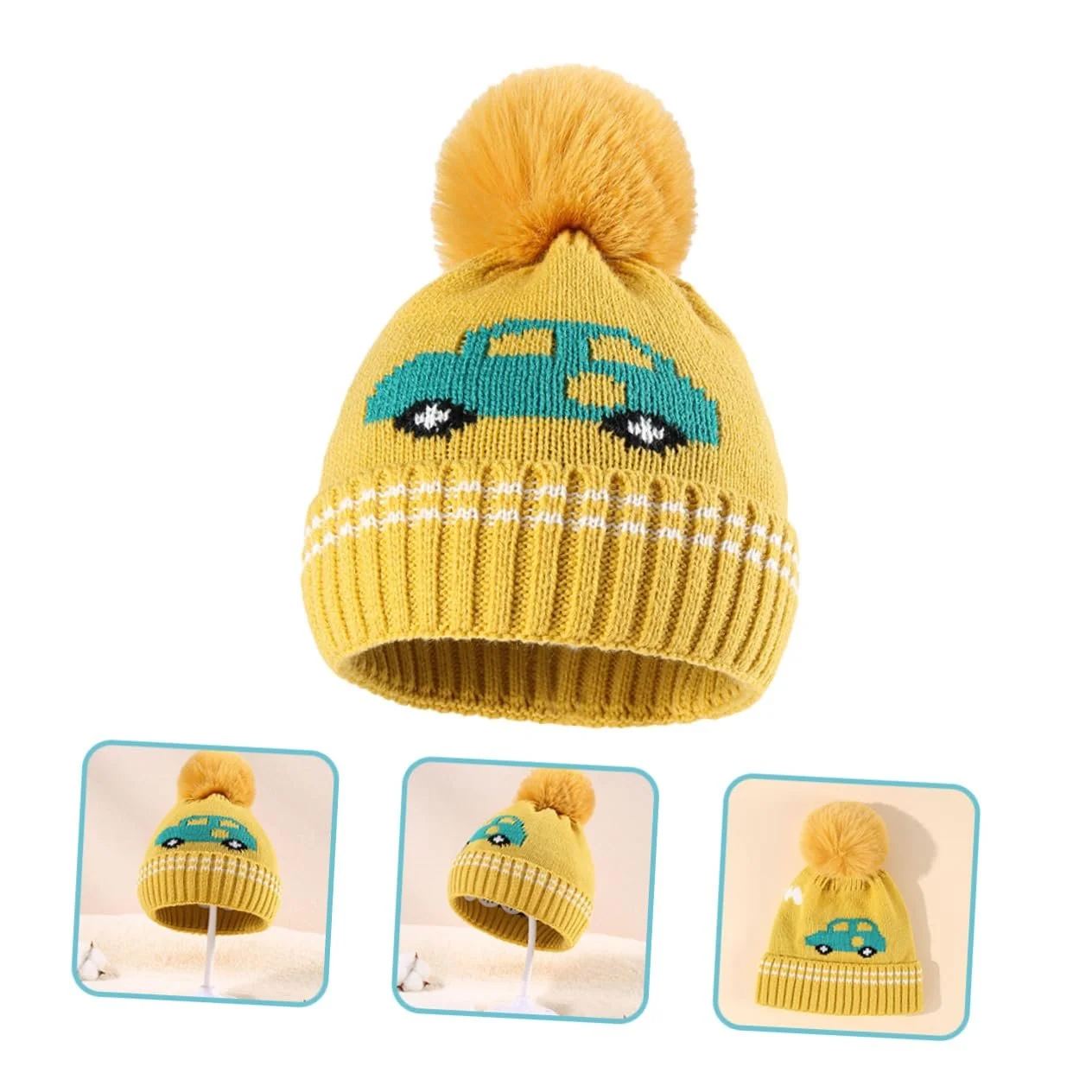 Вязаная шапка OATIPHO Мультяшная С помпоном, фото №7