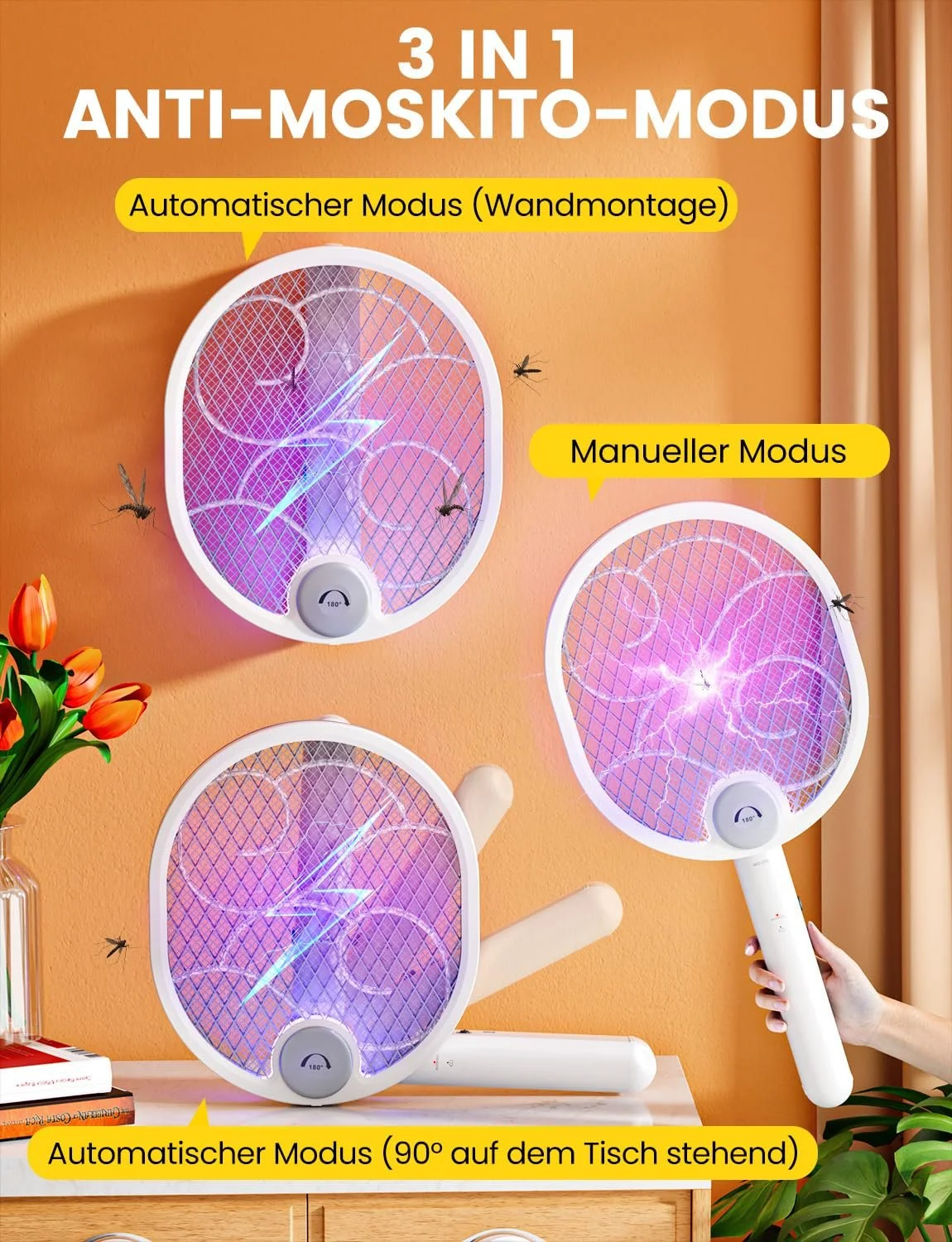 Електрична Мухобійка WOCVRYY 3-в-1 4000 V 1800 mAh Type C LED Складана, фото №5