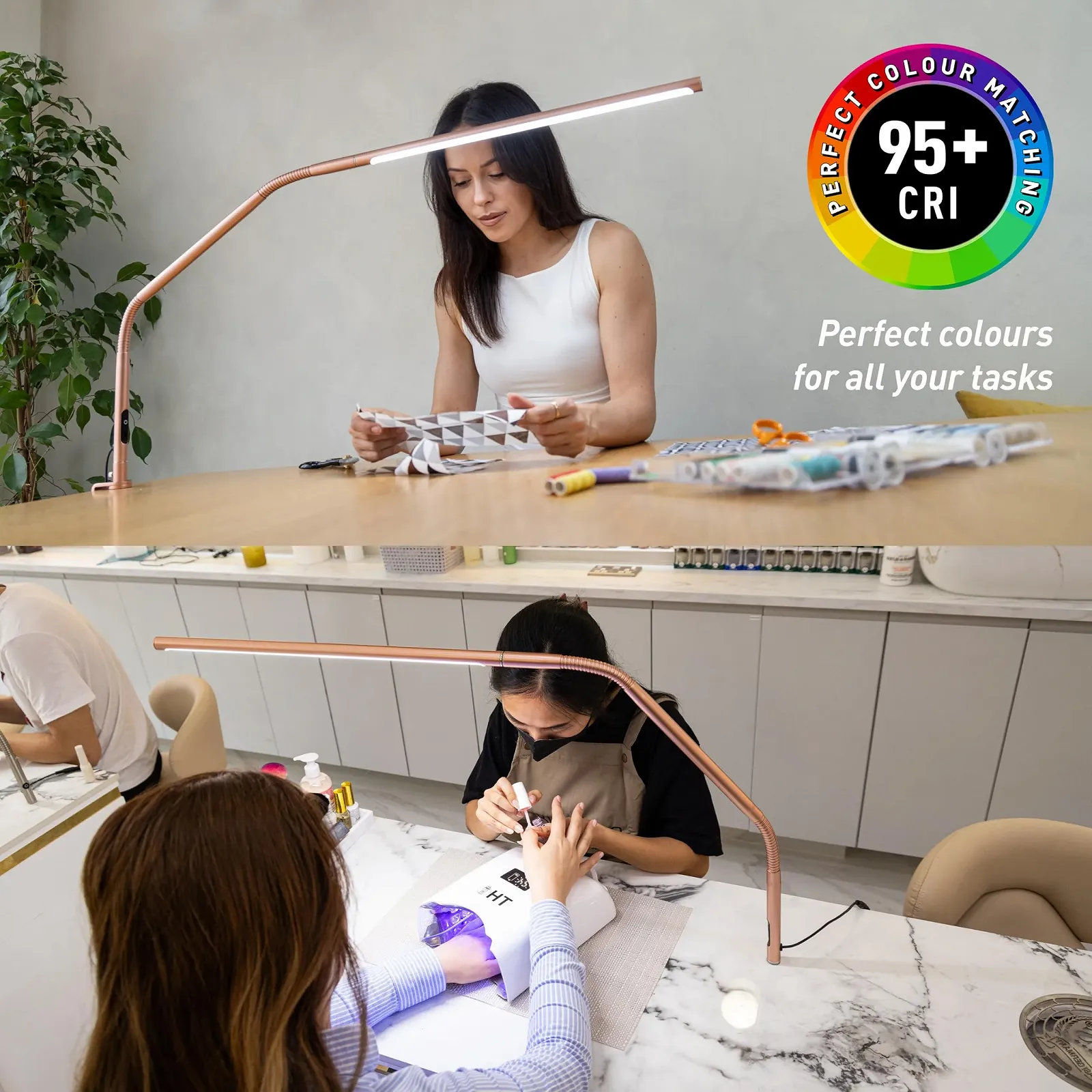 Настільна лампа Slimline 4™ LED 6000K Daylight 3200 люкс 4 рівні яскравості USB-C Антиблікова Рожеве золото, фото №3