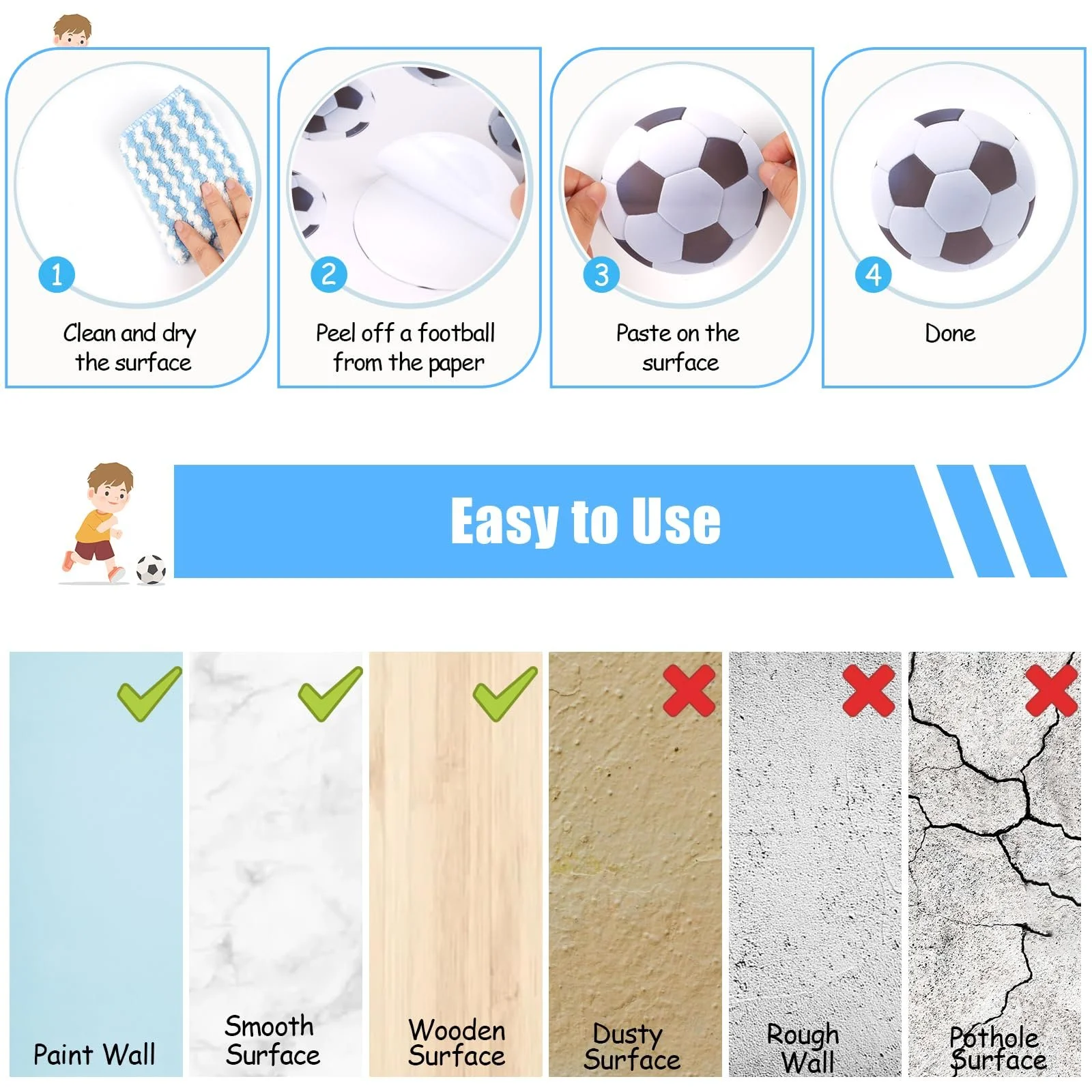 Наклейки на стену Футбольные мячи Набор 4 листа 20 x 30 см Самоклеящиеся Разные размеры, фото №4