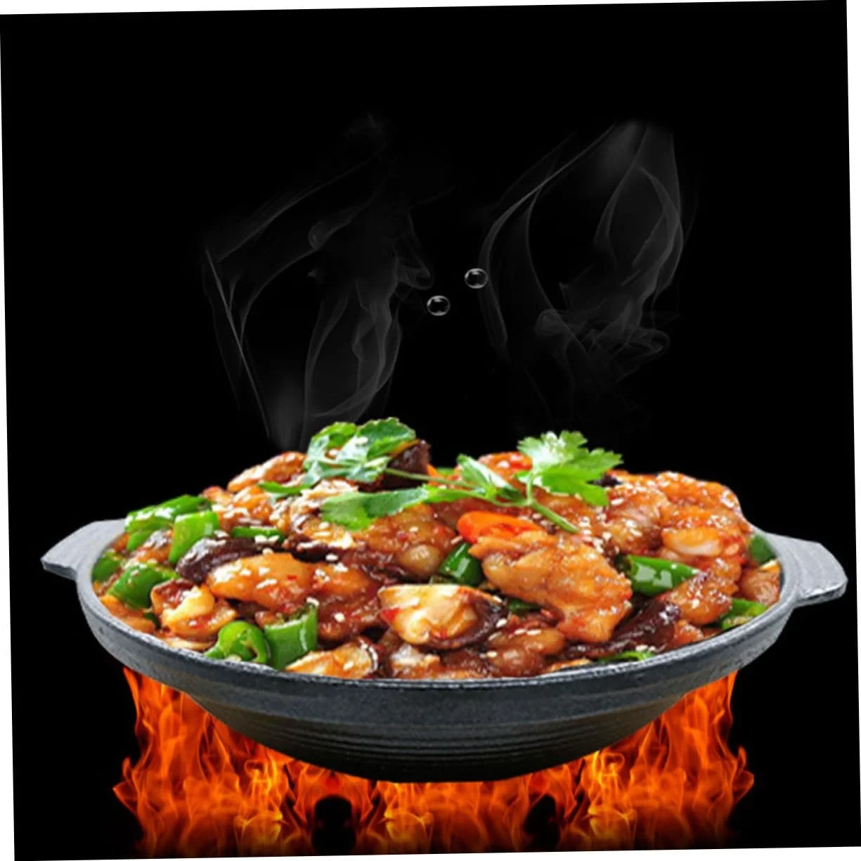 Кастрюля для тушения чугунная термостойкая с ненагревающейся ручкой желтая, фото №6