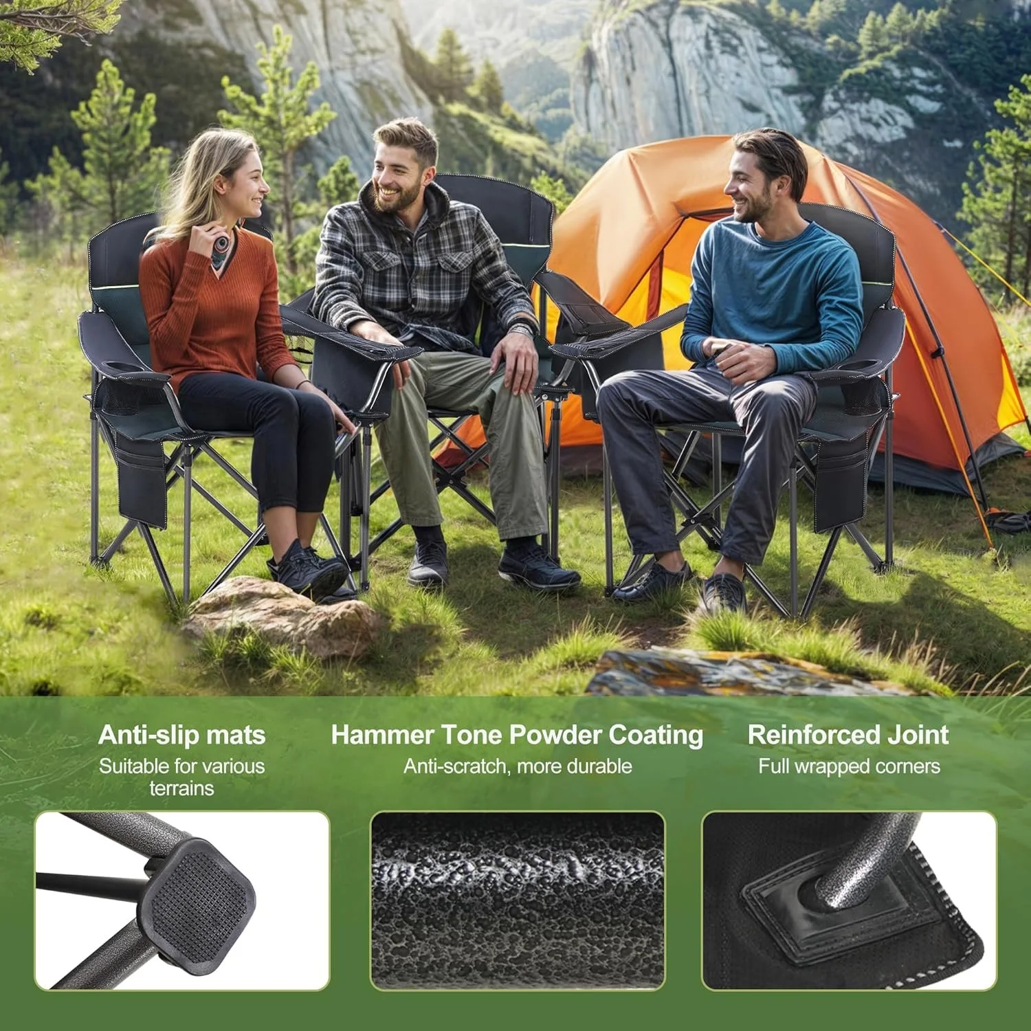 Розкладне крісло для кемпінгу ALPHA CAMP / до 200 кг / Чорно-зелений, фото №6 Розкладне крісло для кемпінгу ALPHA CAMP / до 200 кг / Чорно-зелений, фото №6