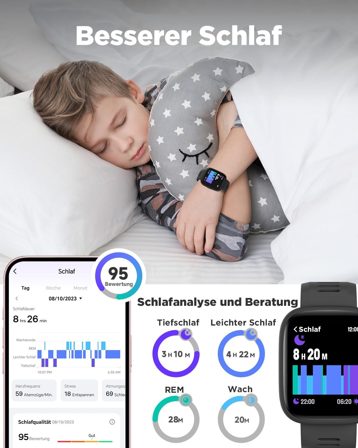 Смарт-годинник BIGGERFIVE Kids BRAVE 2, 1.8 дюйма, крокомір, цілодобовий пульсометр, IP68 водонепроникний, монітор сну, будильник, 5 головоломок, фітнес-трекер для дівчаток, хлопчиків, підлітків 5-16 років, фото №4