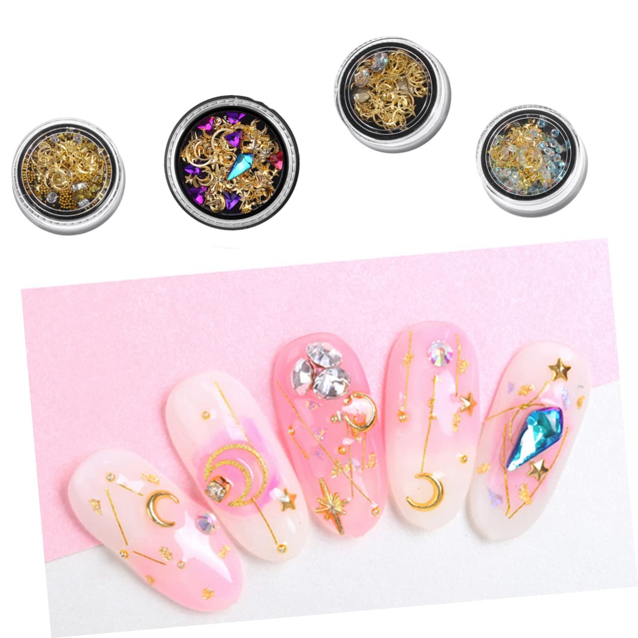 Стразы для ногтей Healeved, 4 шт, разноцветные, медная пластина, фото №3