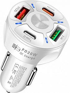 Зарядное устройство автомобильное Xiamen 2USB 2Type-C PD20W QC 3.0 White 050552 - Фото 1