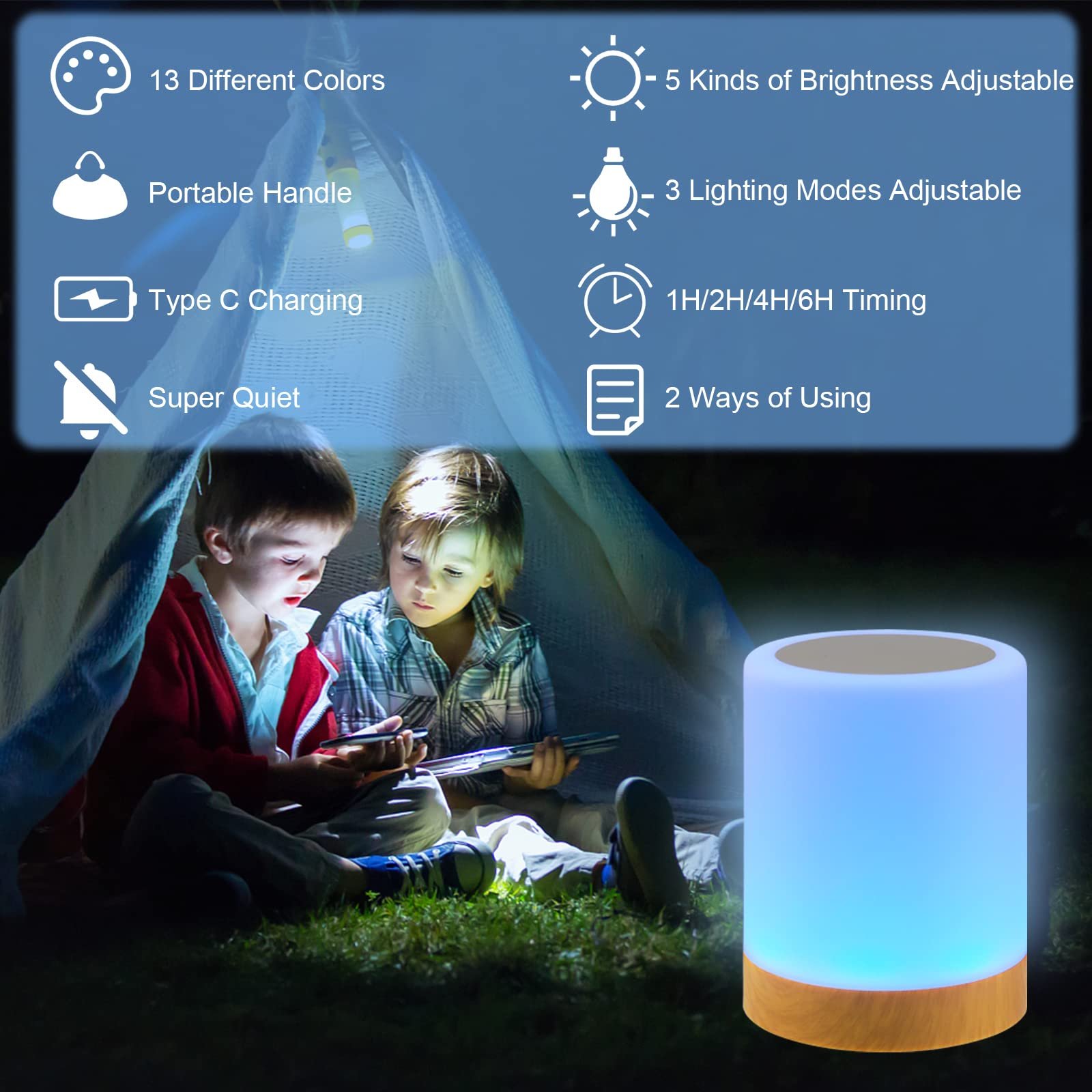 Настільна лампа JOPHEK LED Bedside Touch-Sensitive Night Light 13 Colours 3 Modes Timing Function, фото №2