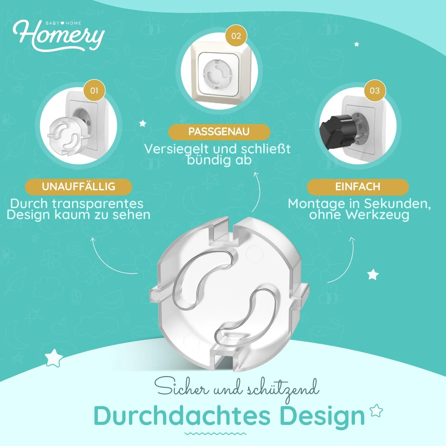 Заглушки для розеток Homery (20 шт.) Белые, фото №3