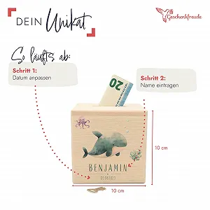 Скарбничка Geschenkfreude Whale дерев'яна з замком 10 х 10 см Китеня synthetic.ua - Фото 1